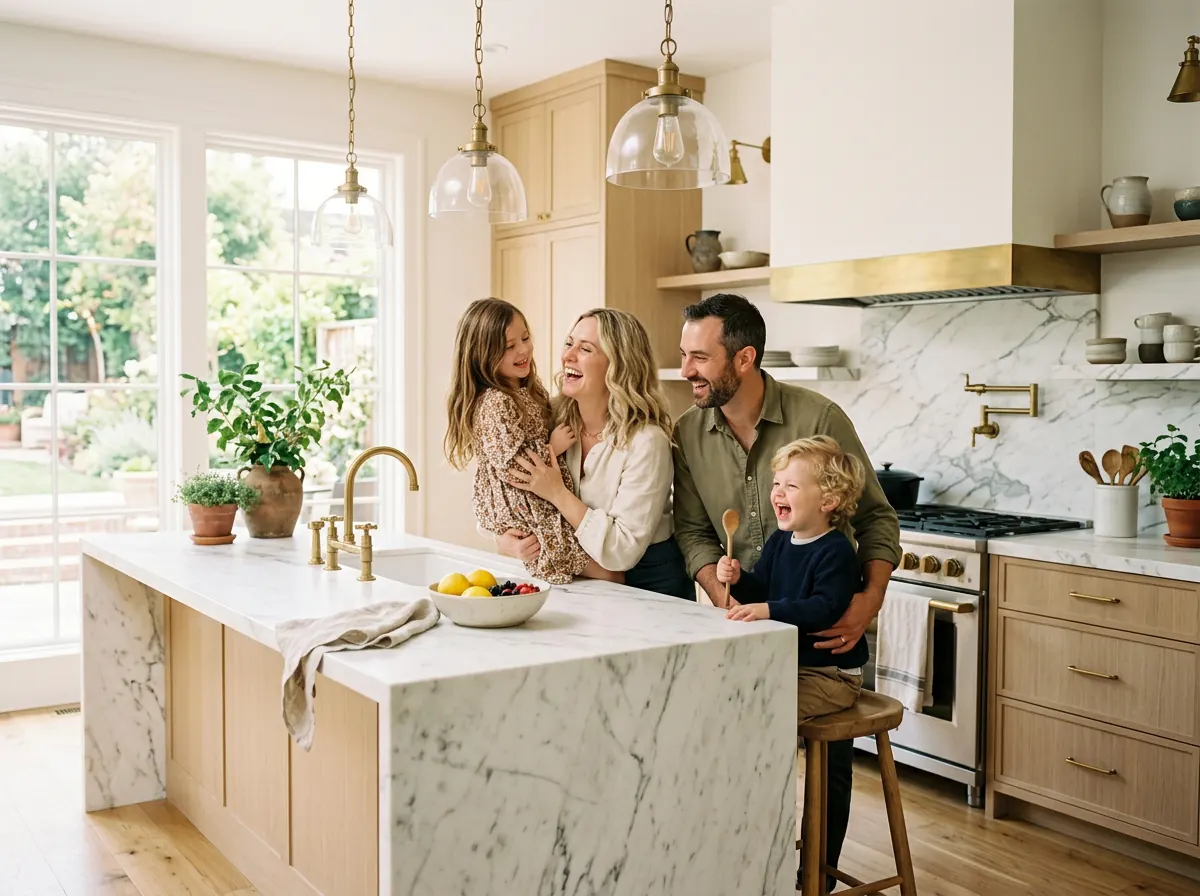 Homeowners exploring an AI visualization of their space on a tablet